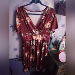 Unbranded Burgandy Floral Midi Dress